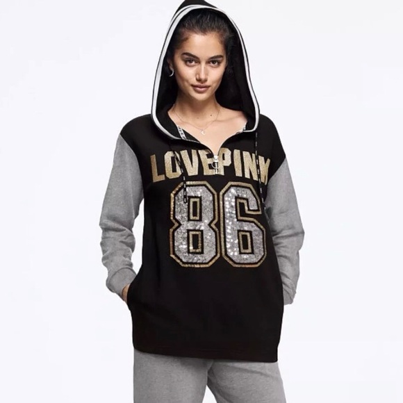 VS PINK Bling Campus Tunic Quarter Zip Hoodie - Picture 6 of 7